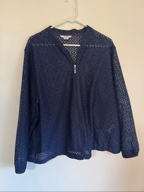 Alia Navy Eyelet Zip Jacket